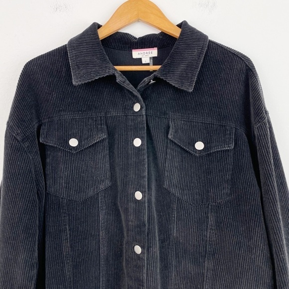 Andree By Unit Boho Gray Dark Button Down Corduroy Frayed Hem Jacket Size Large - Picture 6 of 15